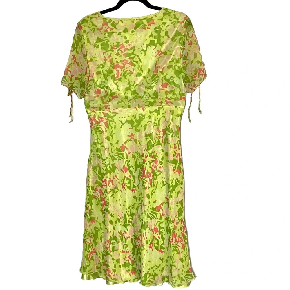 Sigrid Olson 100% Silk Resort Wear Summer Green Botanical V-Neck Slip Dress - Picture 5 of 7